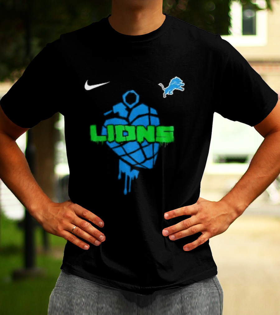 Nike Detroit Lions Football Skull Green Day T-Shirt