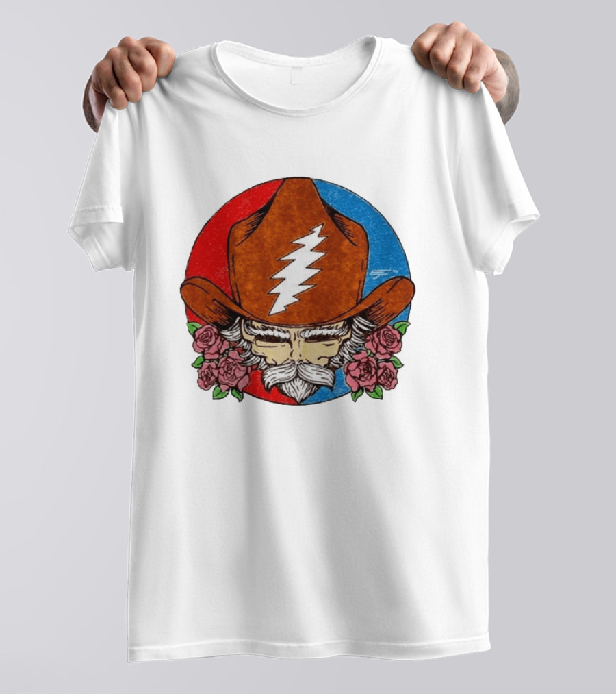 Bob Weir Cowboy Hat Grateful Dead Stealie Roses T-Shirt