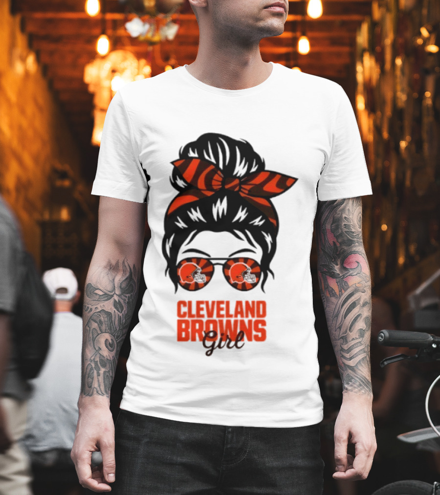 Cleveland Browns Fan Messy Bun Sunglasses T-Shirt