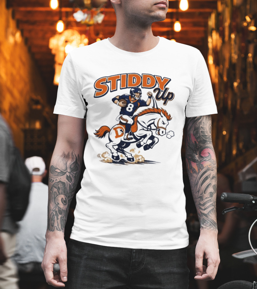 Jarrett Stidham Denver Broncos Stiddy Up Horseback Touchdown T-Shirt