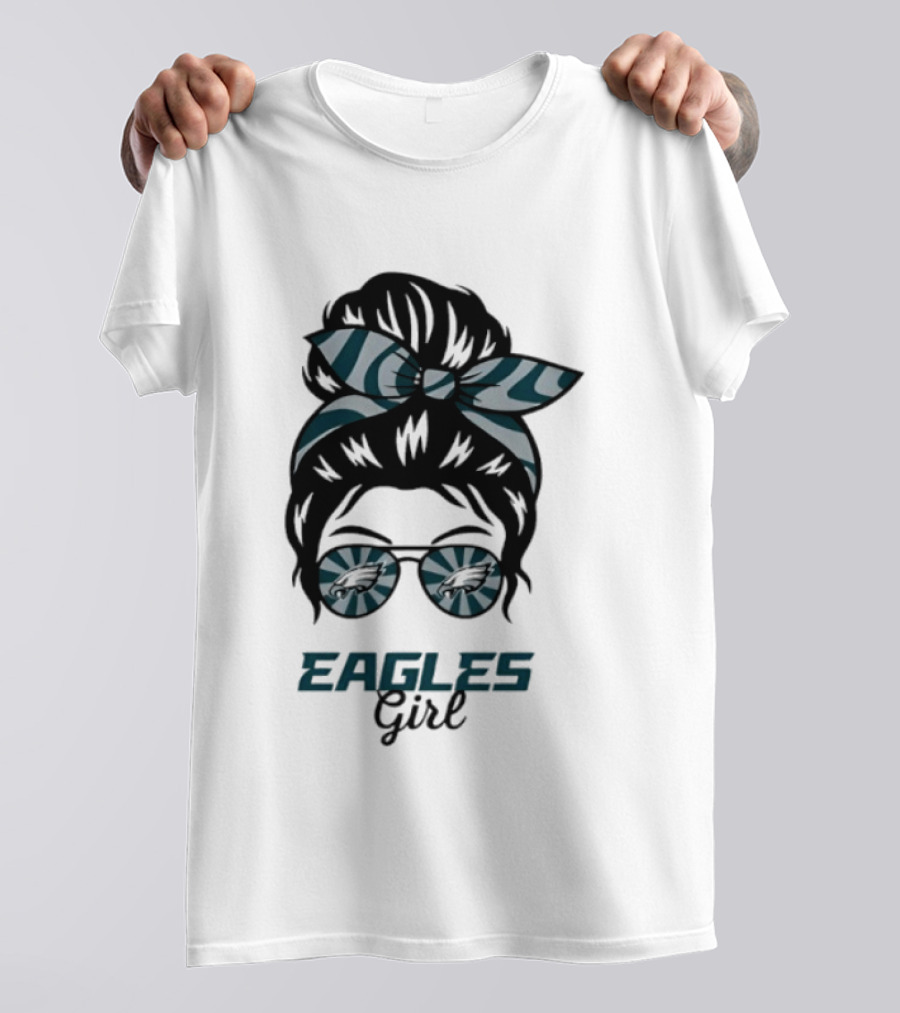 Philadelphia Eagles Girl Messy Bun Glasses Fan Pride Trend T-Shirt