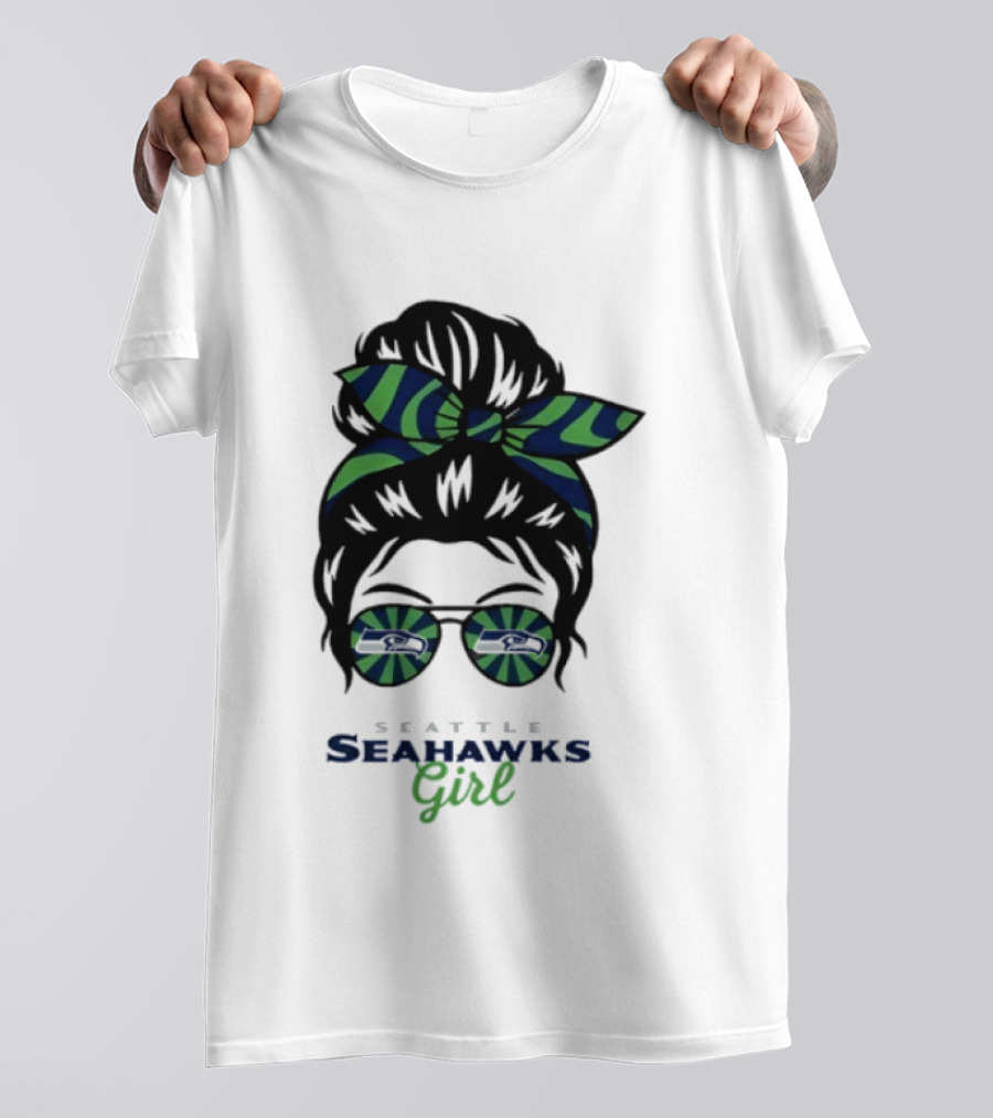 Seattle Seahawks Girl Messy Bun Glasses Team Spirit Fan Gear T-Shirt