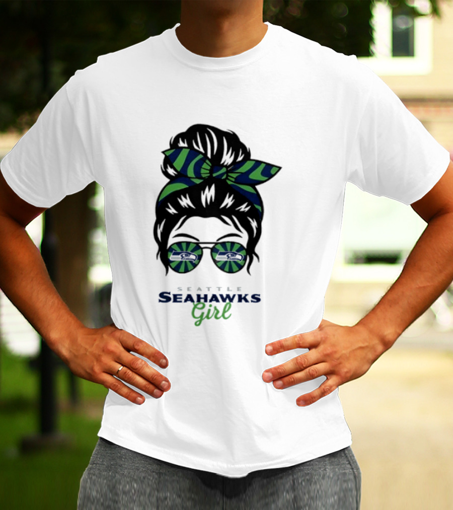 Seattle Seahawks Girl Messy Bun Glasses Team Spirit Fan Gear T-Shirt