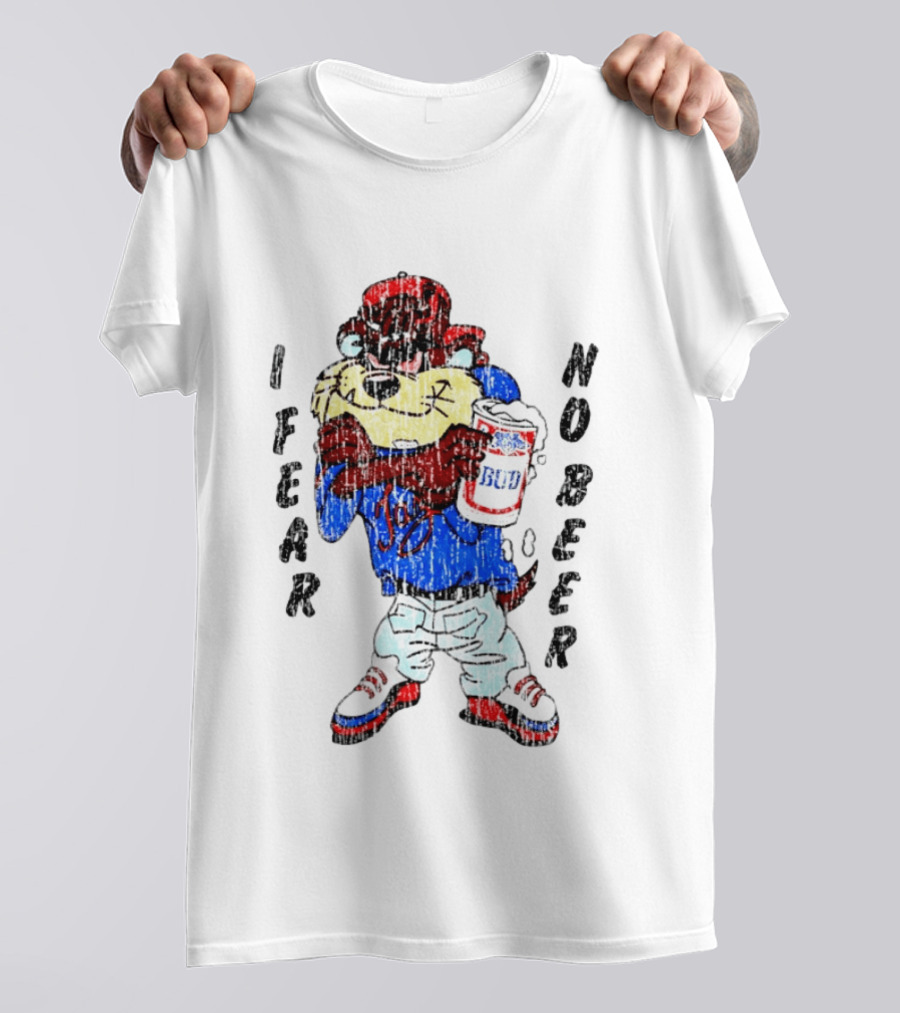Taz I Fear No Bud Beer Cartoon Character Holding Beverage T-Shirt