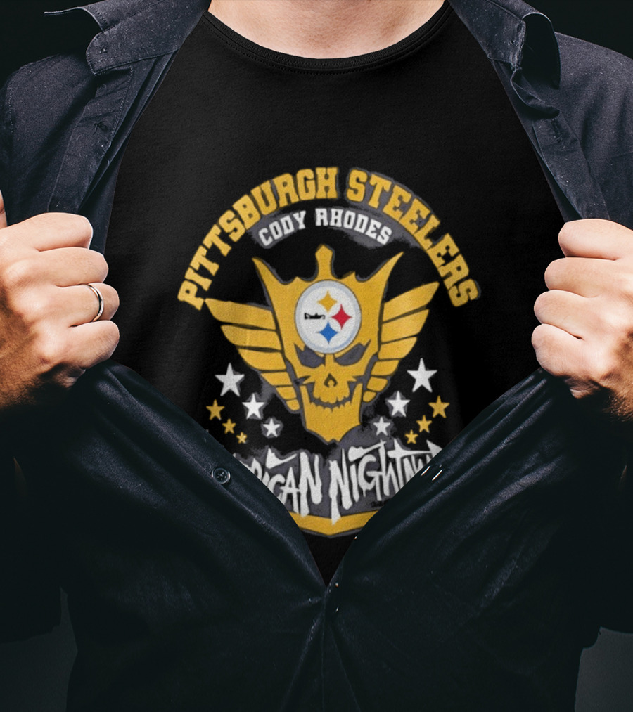 Pittsburgh Steelers Cody Rhodes American Nightmare Skull Wings Stars T-Shirt