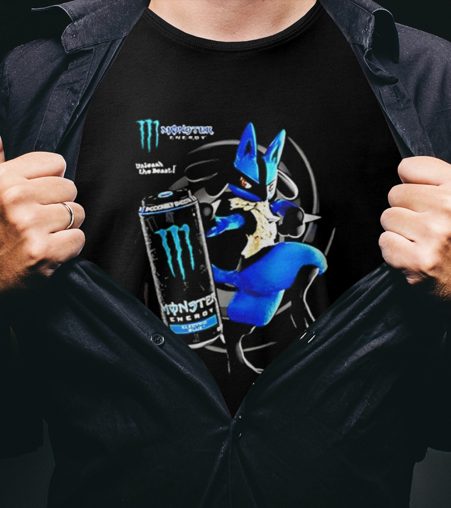 Pokémon Lucario Monster Energy Can Líquido Azulado Invigorante T-Shirt