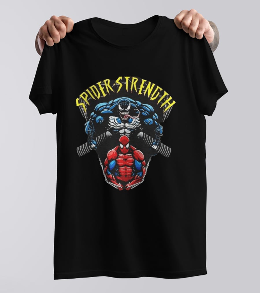 Spider Strength Venom And Spider Man Lifting Weights Fitness Motivation T-Shirt