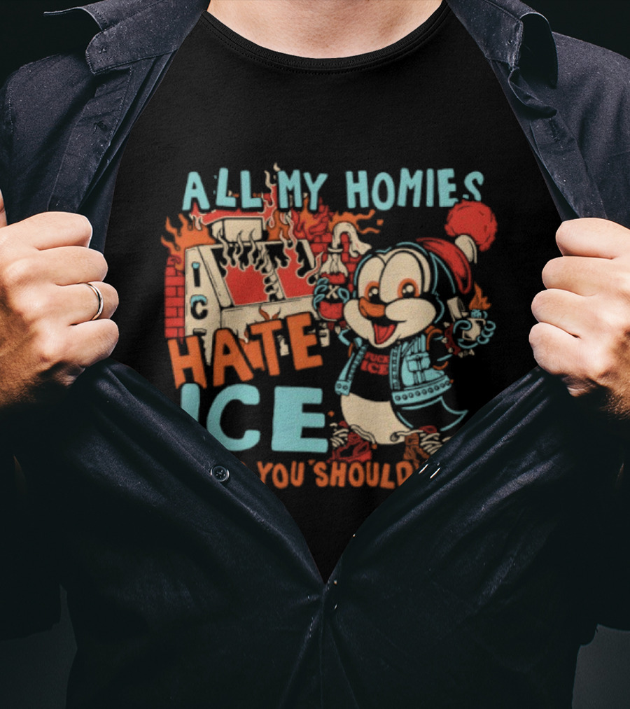 ALL MY HOMIES HATE ICE AND YOU SHOULD TOO Cartoon Character Winter Hat T-Shirt