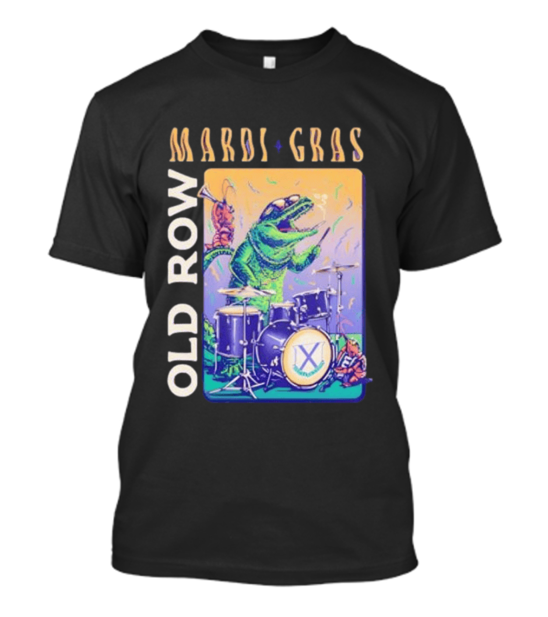 Mardi Gras Gator Playing Drums Old Row Celebration T-Shirt
