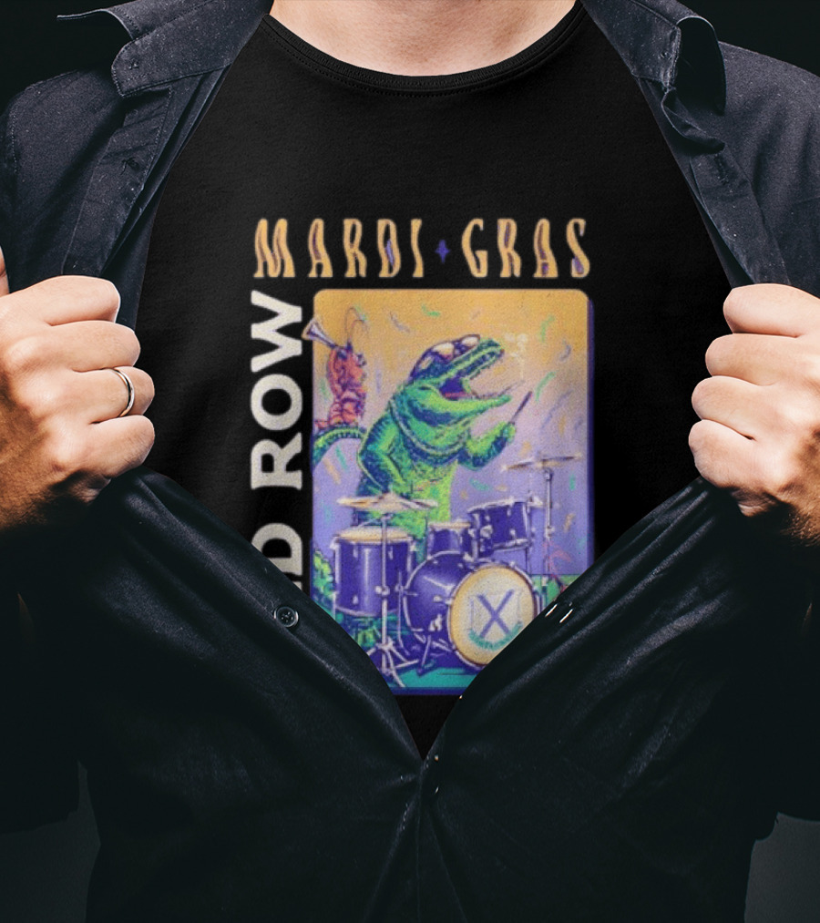 Mardi Gras Gator Playing Drums Old Row Celebration T-Shirt