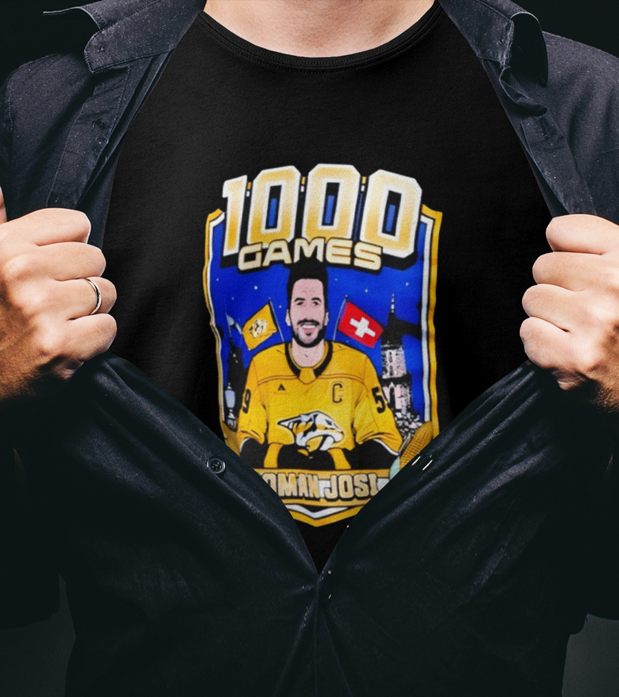Nashville Predators Roman Josi 1000 Games Celebration NHL Captain Swiss Flag T-Shirt