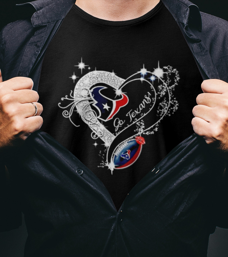 Houston Texans Heart Diamond Football Go Texans T-Shirt