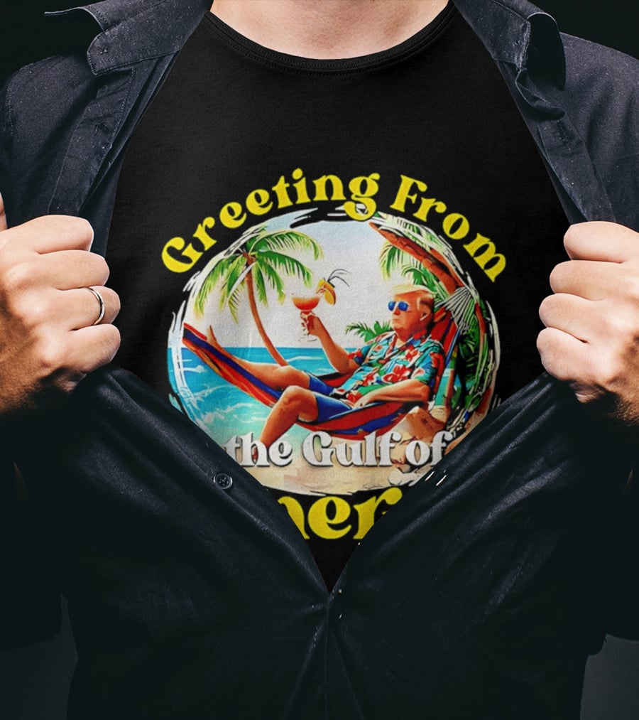 Greeting From The Gulf Of America Tropical Beach Scene T-Shirt