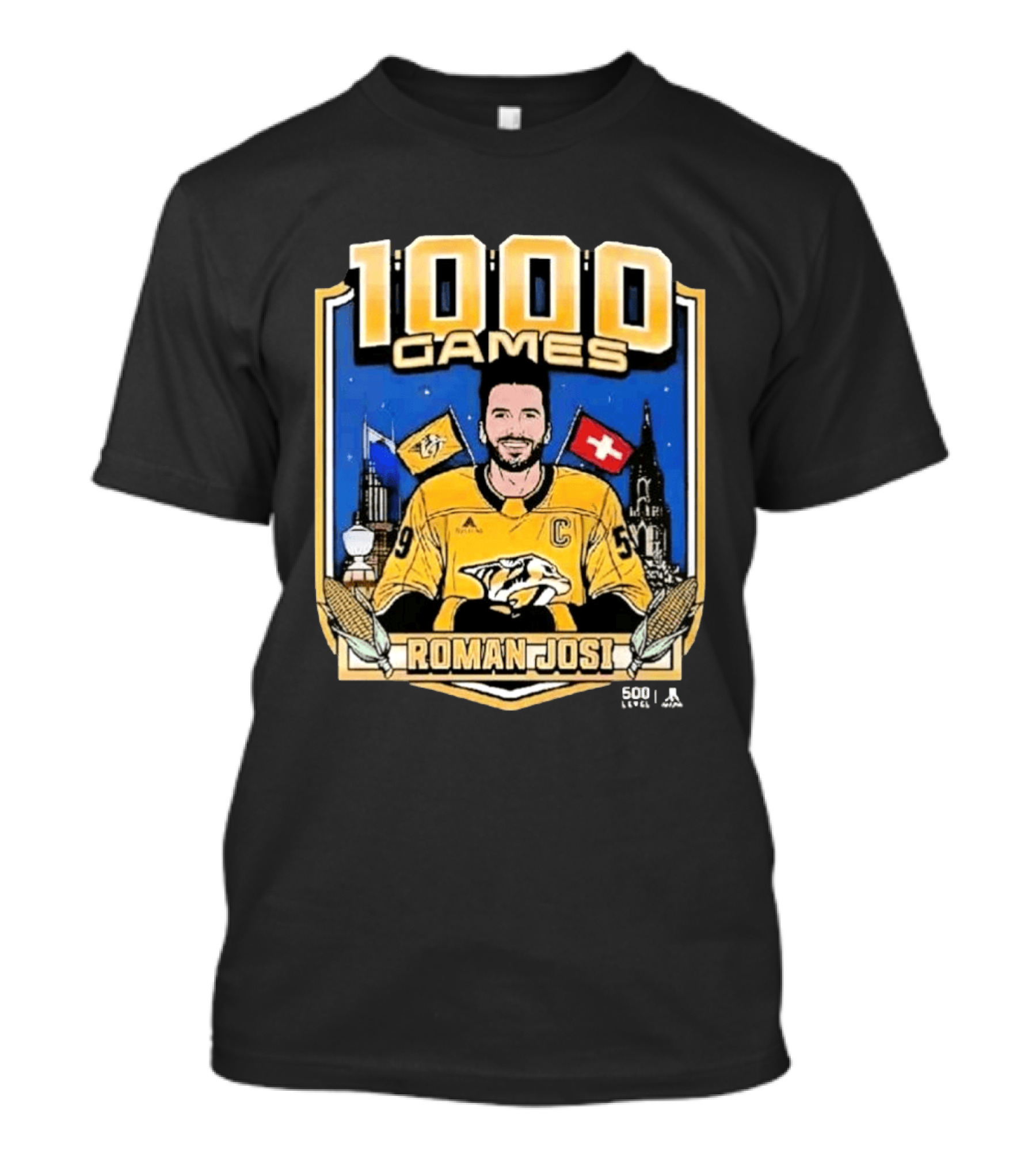 Roman Josi 1000 Games Nashville Predators Captain NHLPA Licensed 500 LEVEL T-Shirt