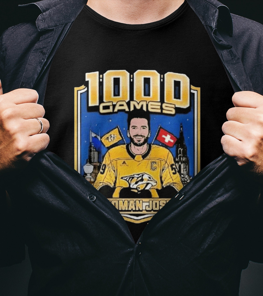 Roman Josi 1000 Games Nashville Predators Captain NHLPA Licensed 500 LEVEL T-Shirt