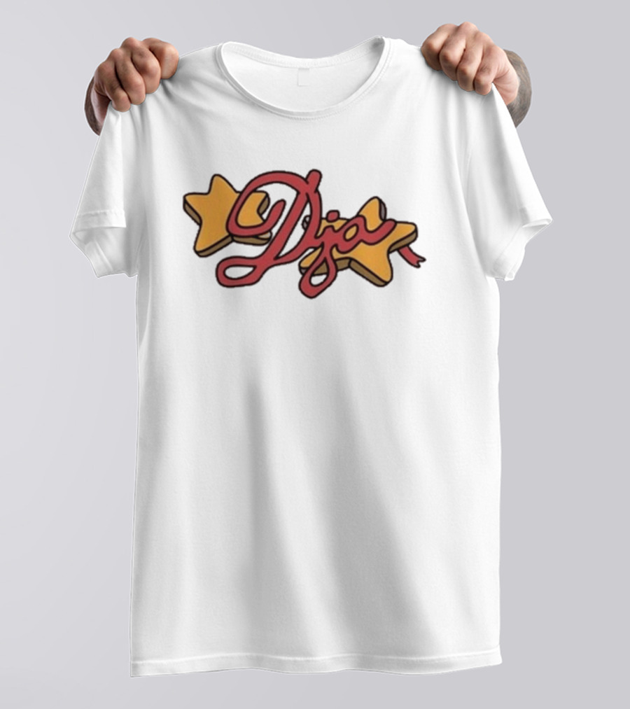 Djo Star Yellow Stars Red Script Font T-Shirt