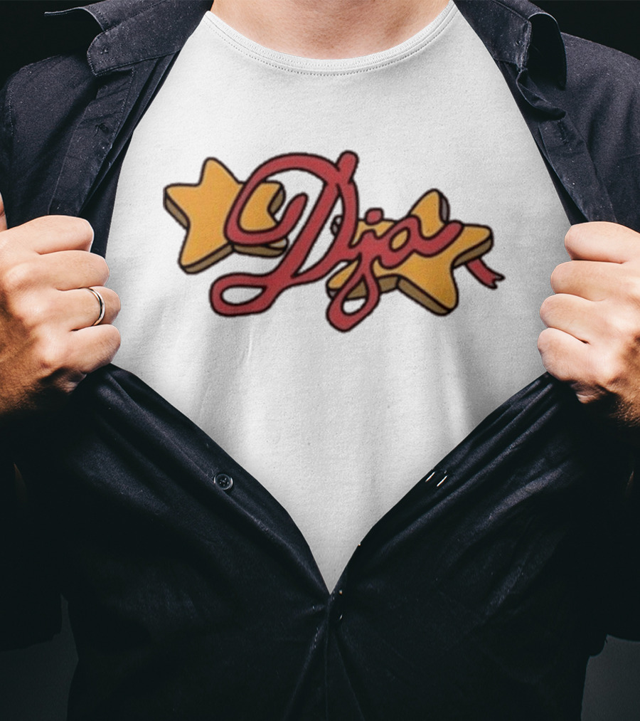 Djo Star Yellow Stars Red Script Font T-Shirt