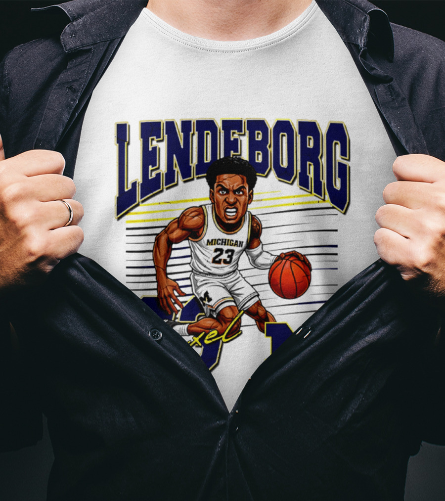 Lendeborg Yaxel 23 Michigan Basketball Caricature M T-Shirt