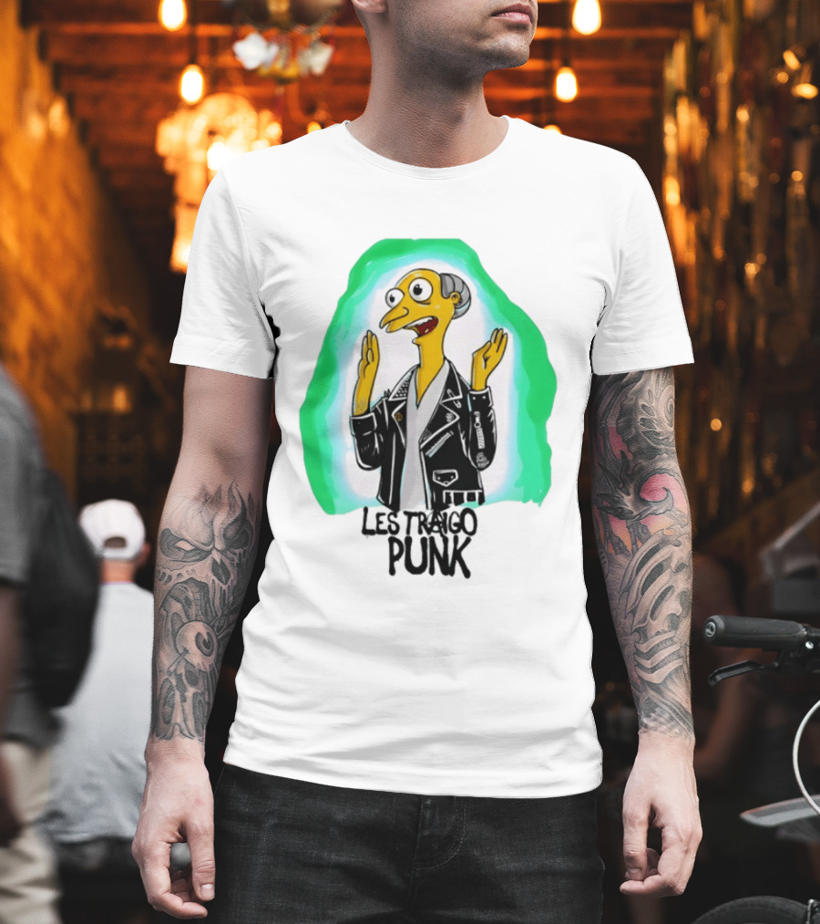 Mr Burns Les Traigo Punk Leather Jacket Green Aura T-Shirt