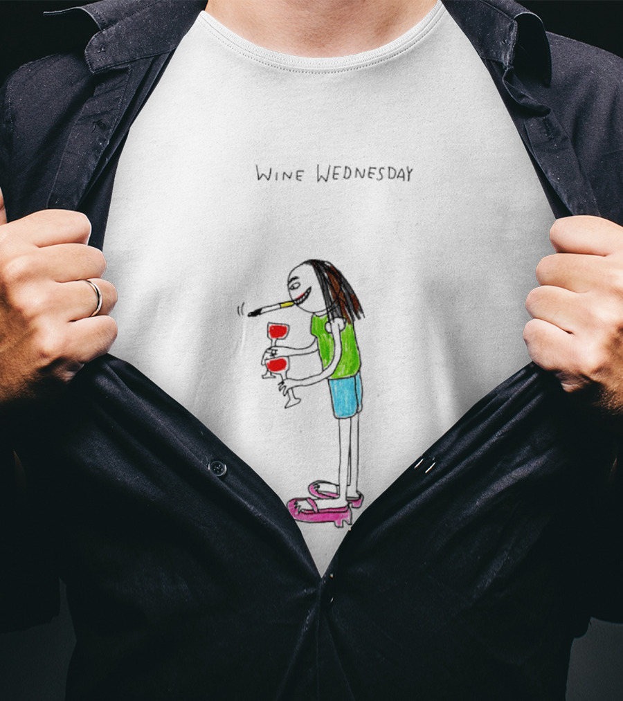 Wine Wednesday Girl Smoking Paint Vibrant Cartoon Character With Wine Glasses T-Shirt