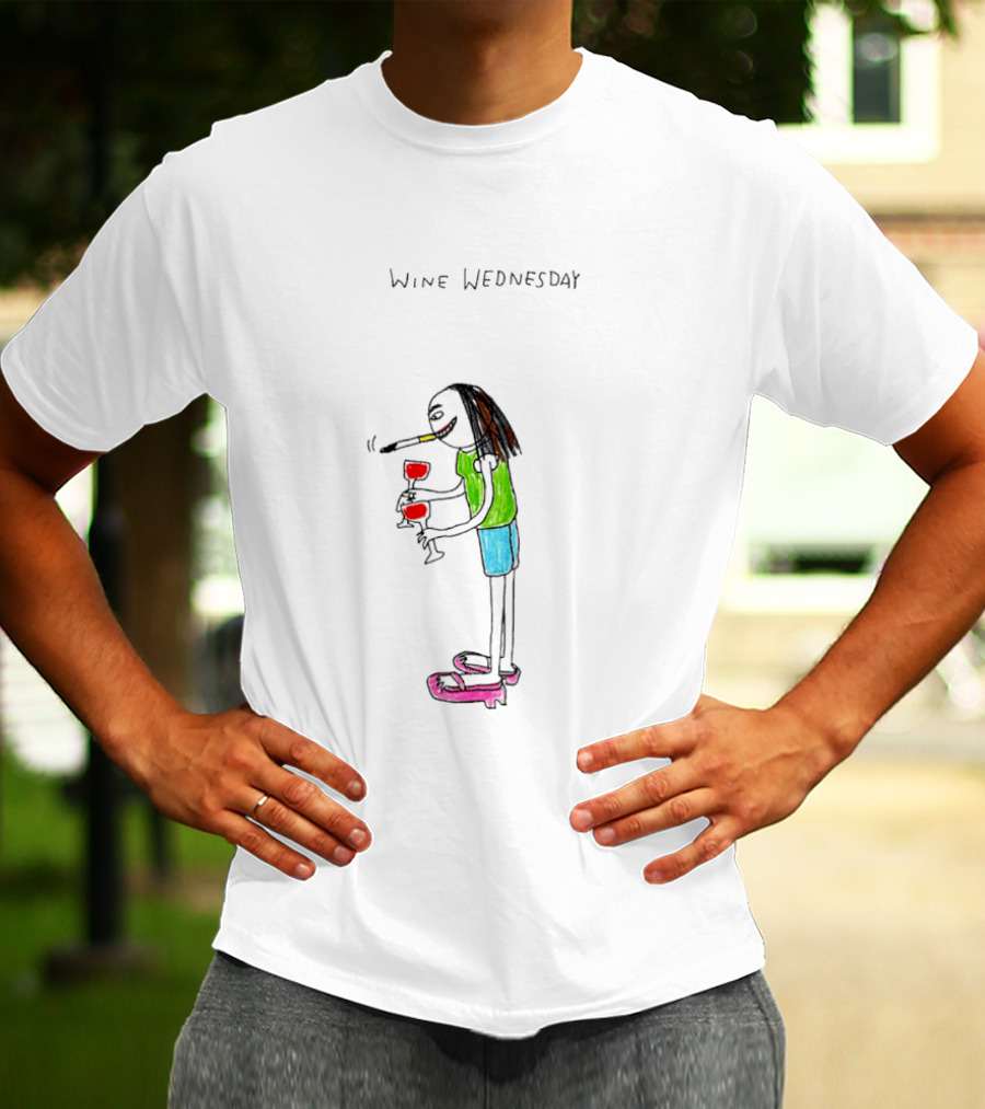Wine Wednesday Girl Smoking Paint Vibrant Cartoon Character With Wine Glasses T-Shirt