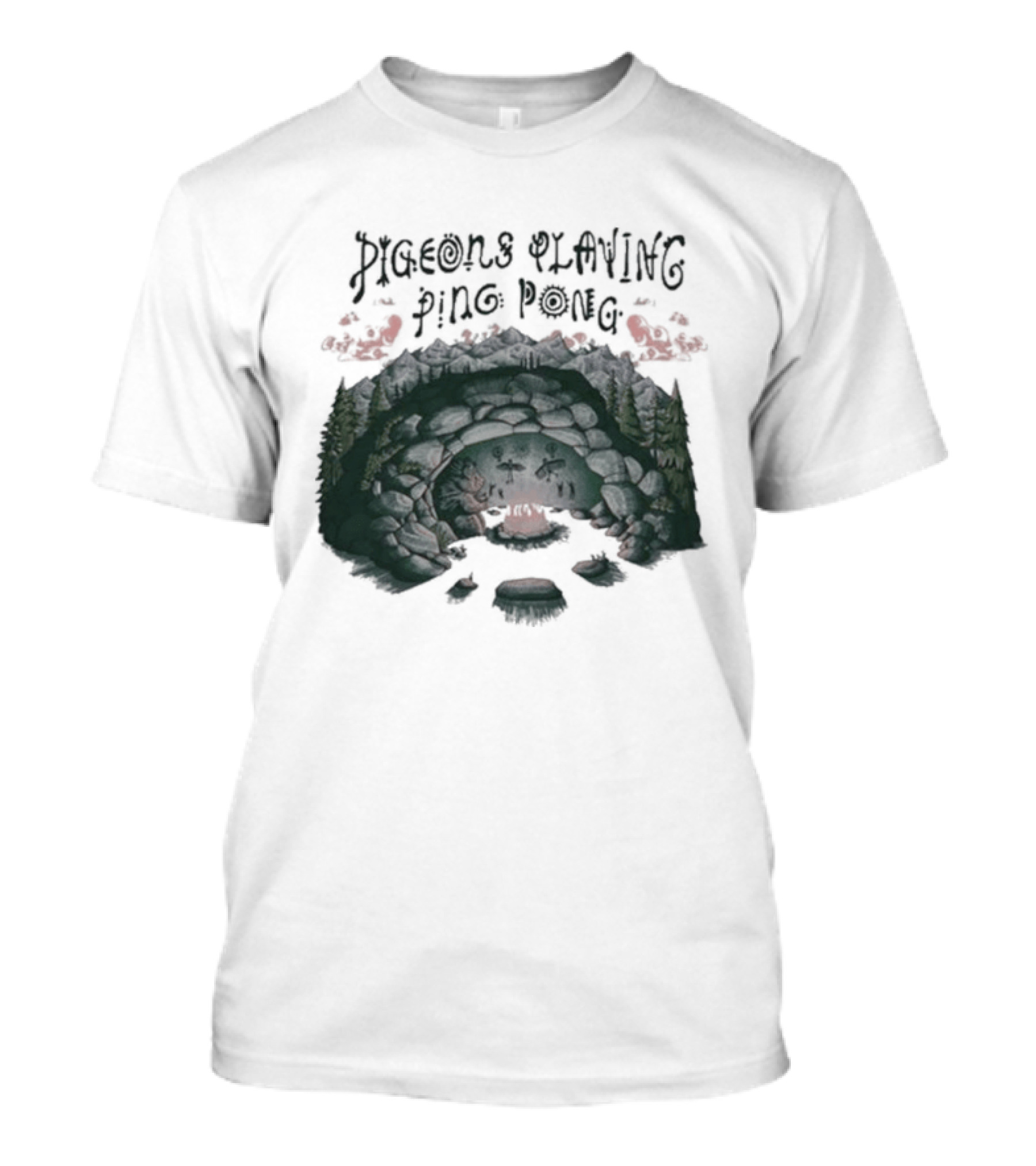 Pigeons Playing Ping Pong X Nature Backs 2026 Psychedelic Forest Double Exposure T-Shirt