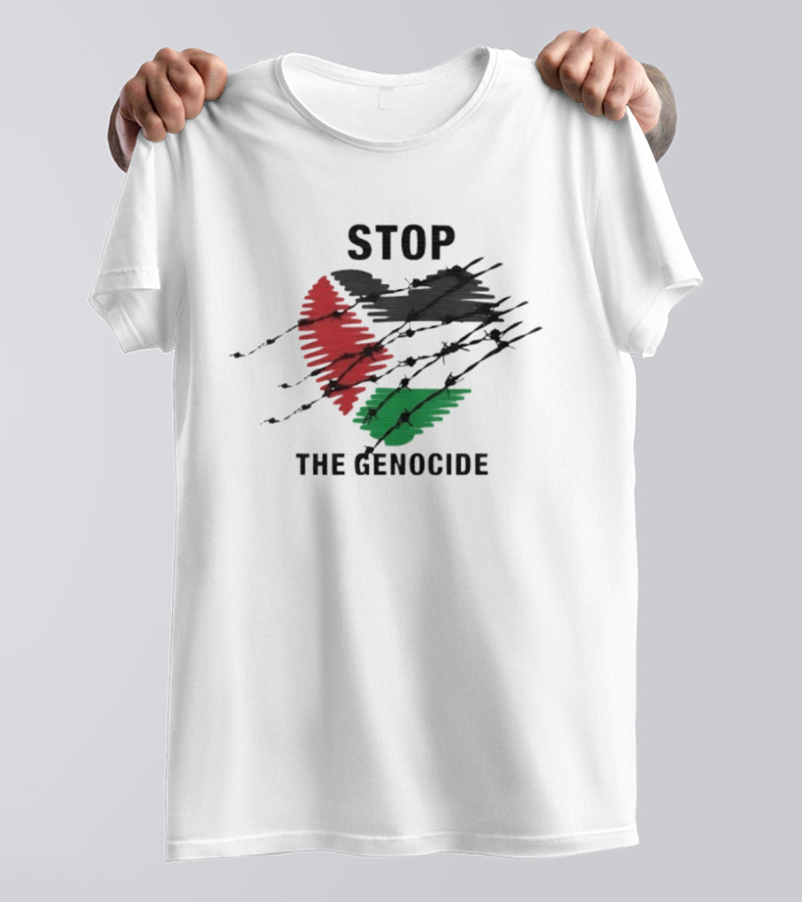 Stop The Genocide Palestinian Flag With Barbed Wire T-Shirt