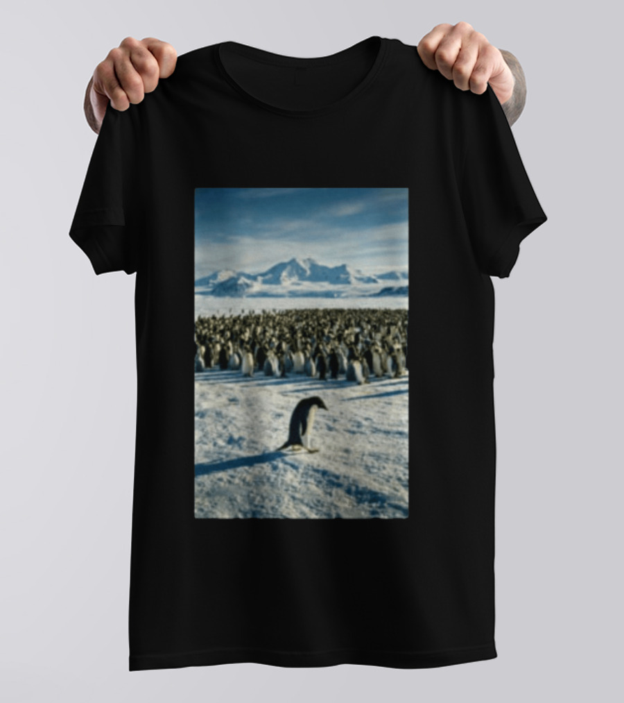 Against The Current Solitary Penguin Aesthetic Arctic Landscape T-Shirt