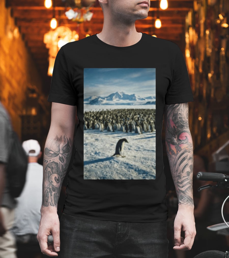 Against The Current Solitary Penguin Aesthetic Arctic Landscape T-Shirt