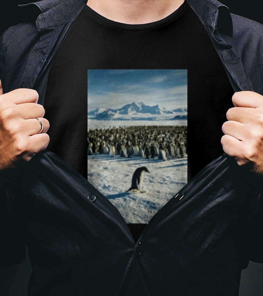 Against The Current Solitary Penguin Aesthetic Arctic Landscape T-Shirt