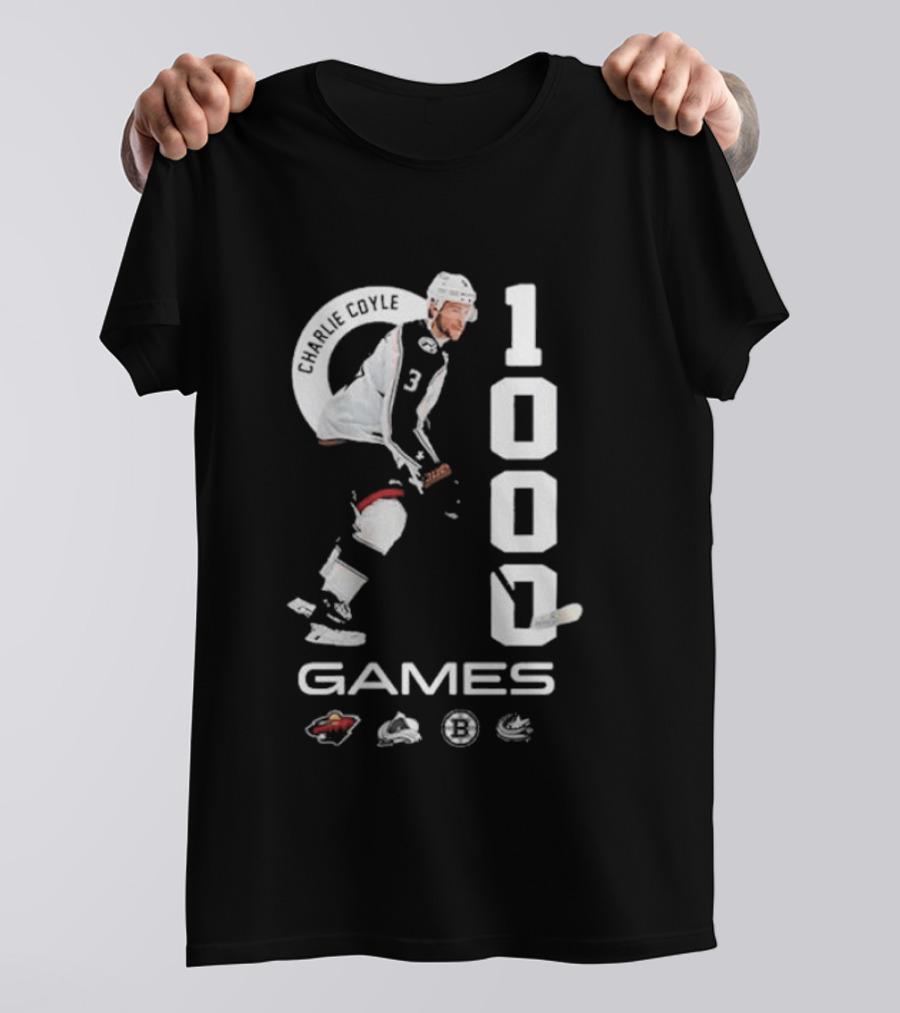 Columbus Blue Jackets NHL Game 1000 Milestone Celebration Charlie Coyle T-Shirt