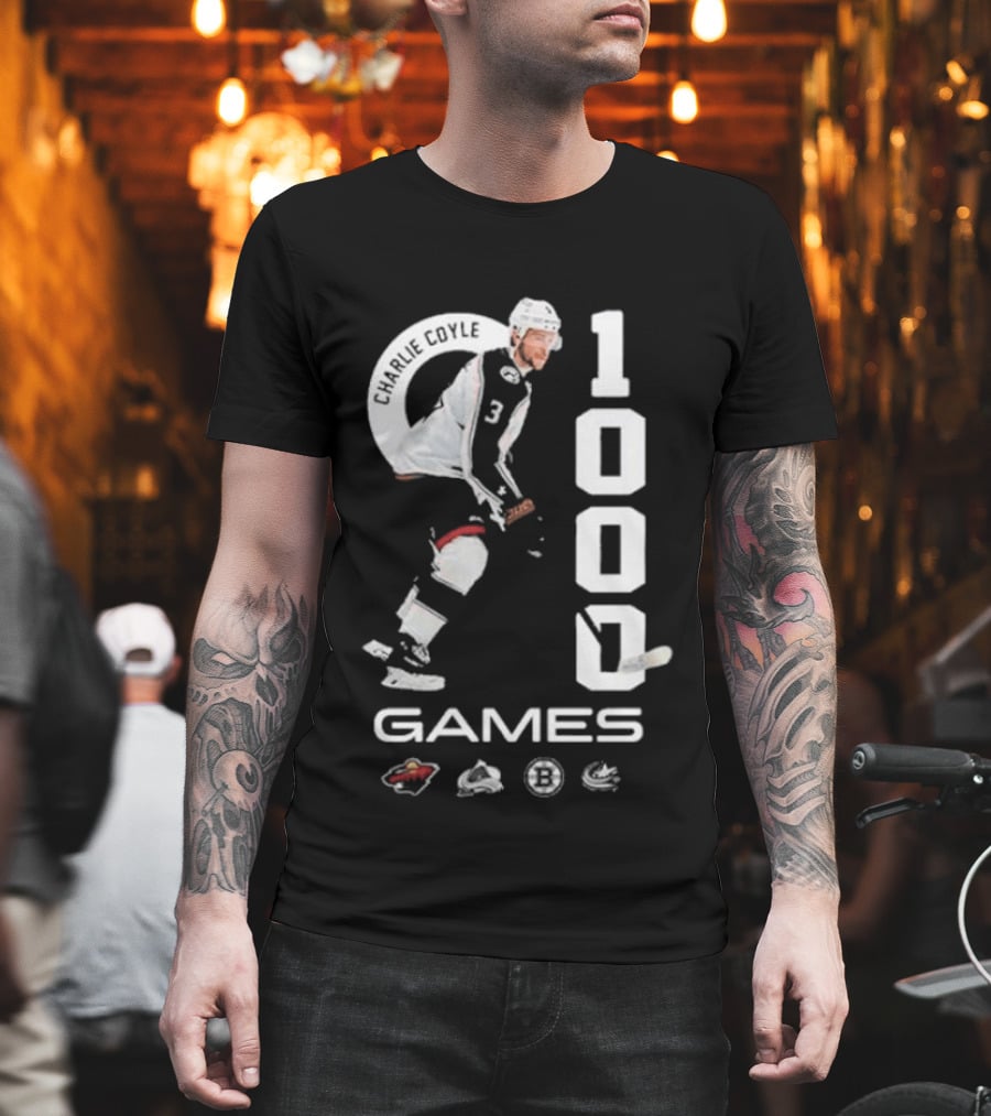 Columbus Blue Jackets NHL Game 1000 Milestone Celebration Charlie Coyle T-Shirt