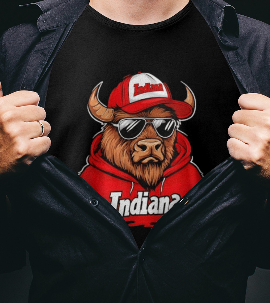 Indiana Bison Vintage Throwback Swea With Sunglasses And Hat T-Shirt
