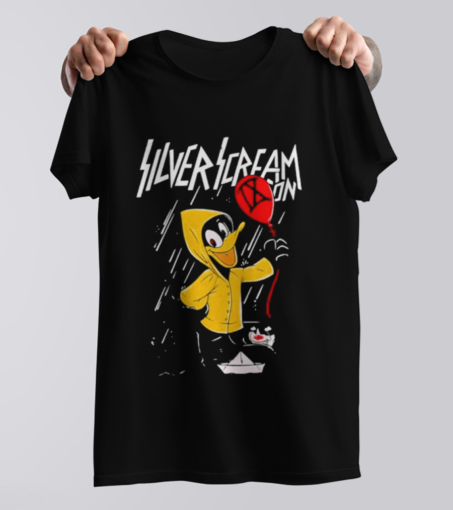 SILVER SCREAM CON Duck In Yellow Raincoat With Red Balloon T-Shirt