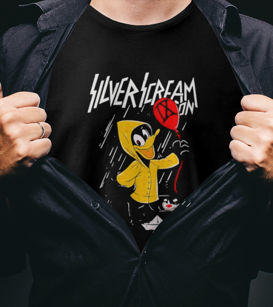 SILVER SCREAM CON Duck In Yellow Raincoat With Red Balloon T-Shirt