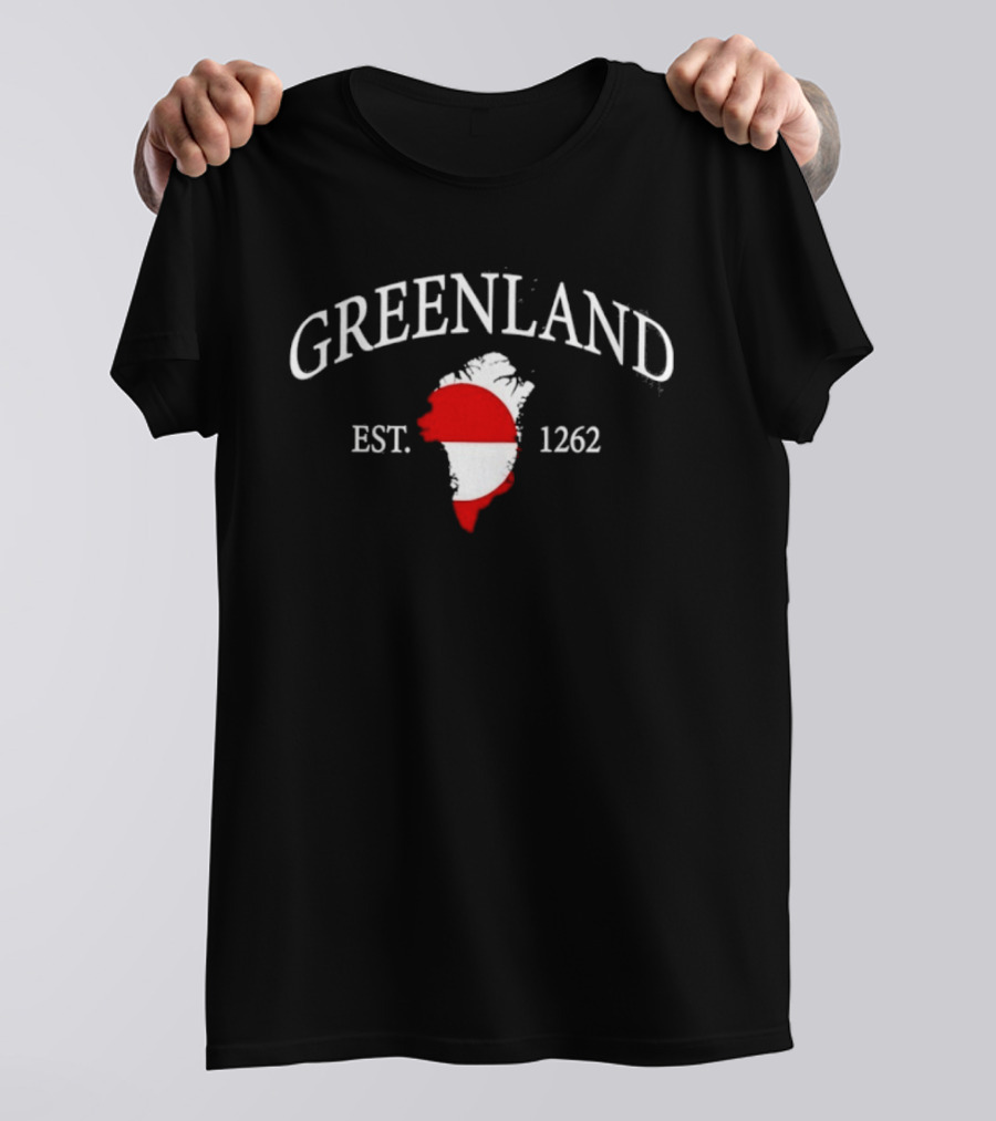 Greenland Est 1262 Map Emblem With National Flag T-Shirt