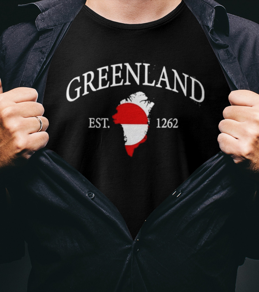 Greenland Est 1262 Map Emblem With National Flag T-Shirt