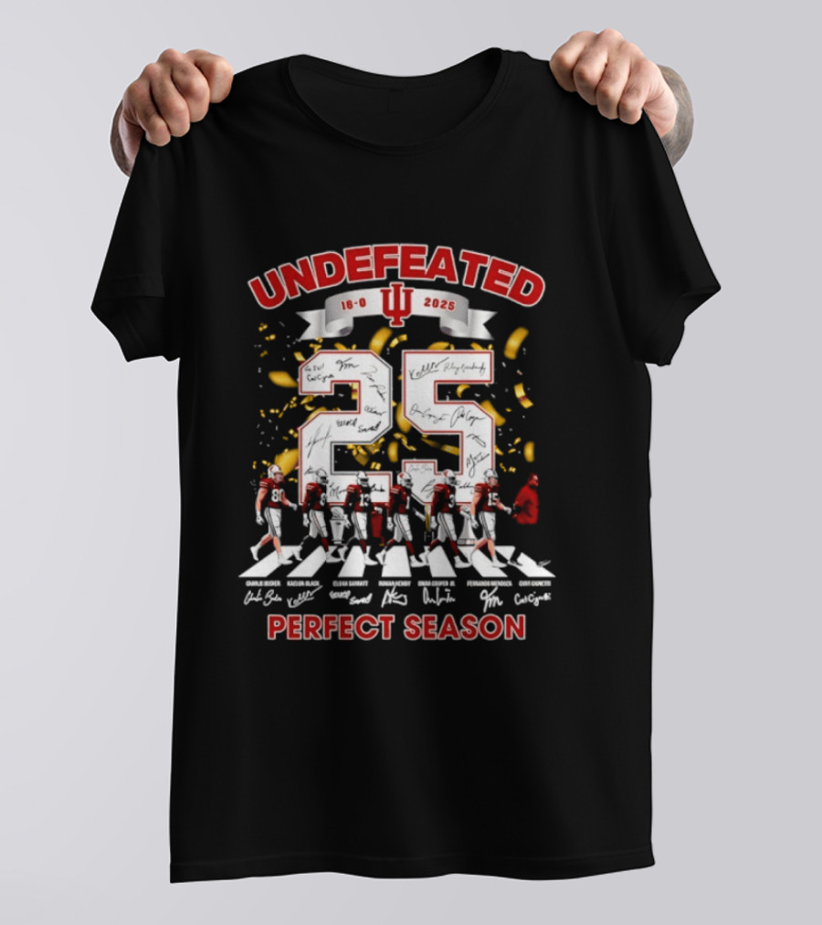 Undefeated 2025 Indiana Hoosiers Perfect Season Abbey Road 16 0 Signatures T-Shirt