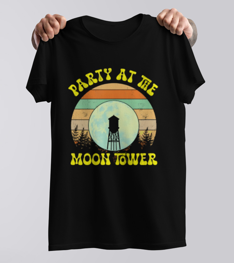 Party At The Moontower Retro Sunset Landscape Moon T-Shirt