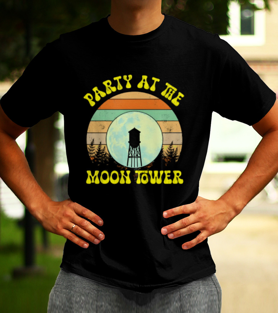 Party At The Moontower Retro Sunset Landscape Moon T-Shirt