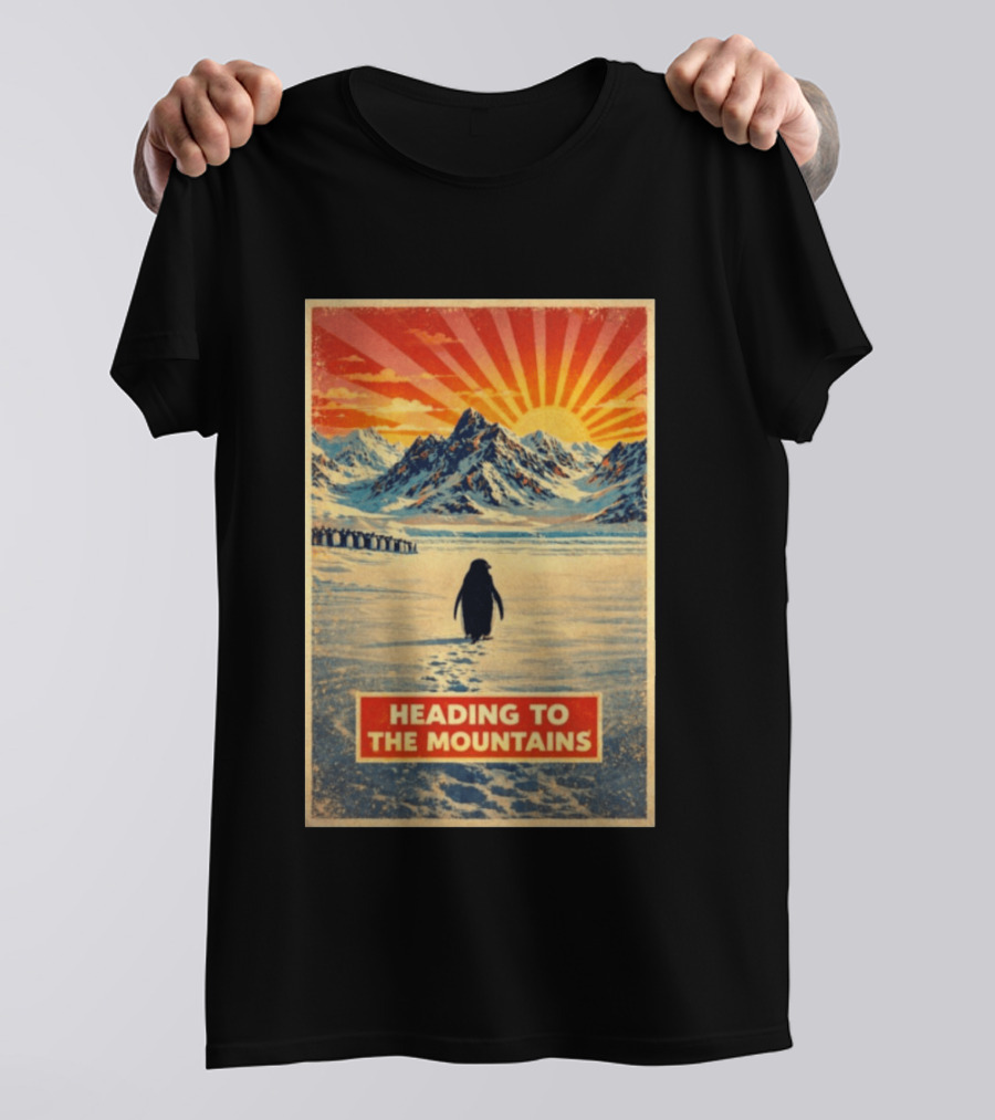 Penguin Journey Heading To The Mountains Sunrise T-Shirt