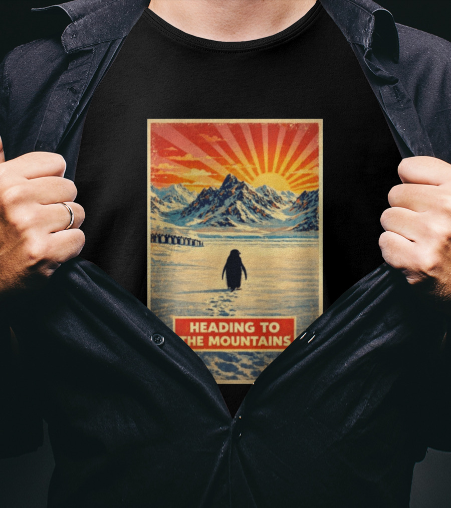 Penguin Journey Heading To The Mountains Sunrise T-Shirt