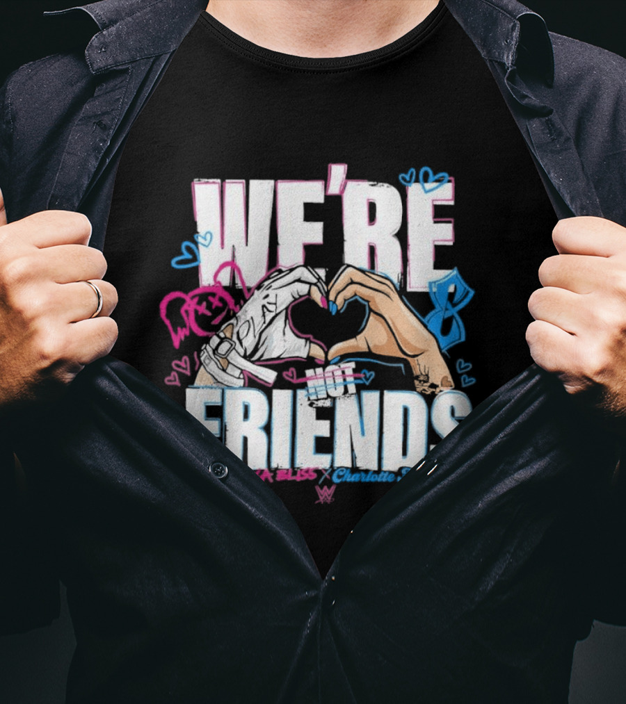 WWE Alexa Bliss Charlotte Flair We're Not Friends Hand Heart Gesture T-Shirt