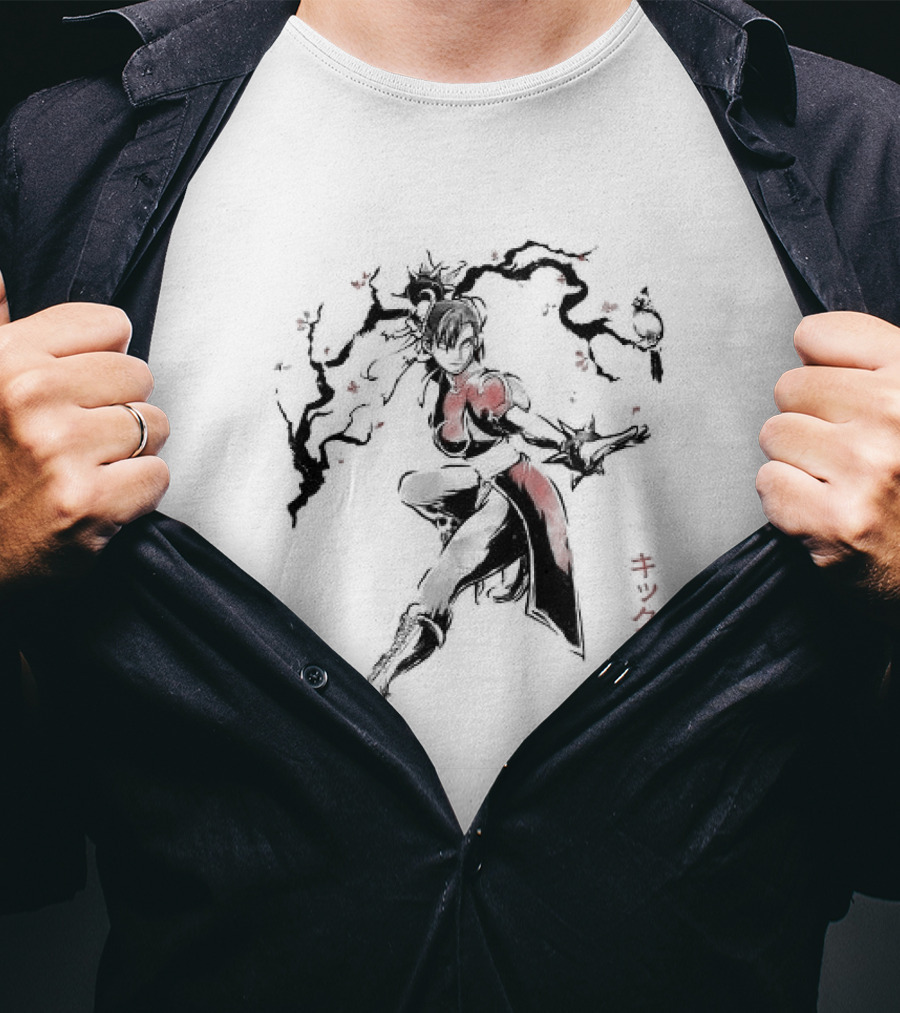 Chun Li SF The Kicking Beauty Sumi E Calligraphy Brush T-Shirt