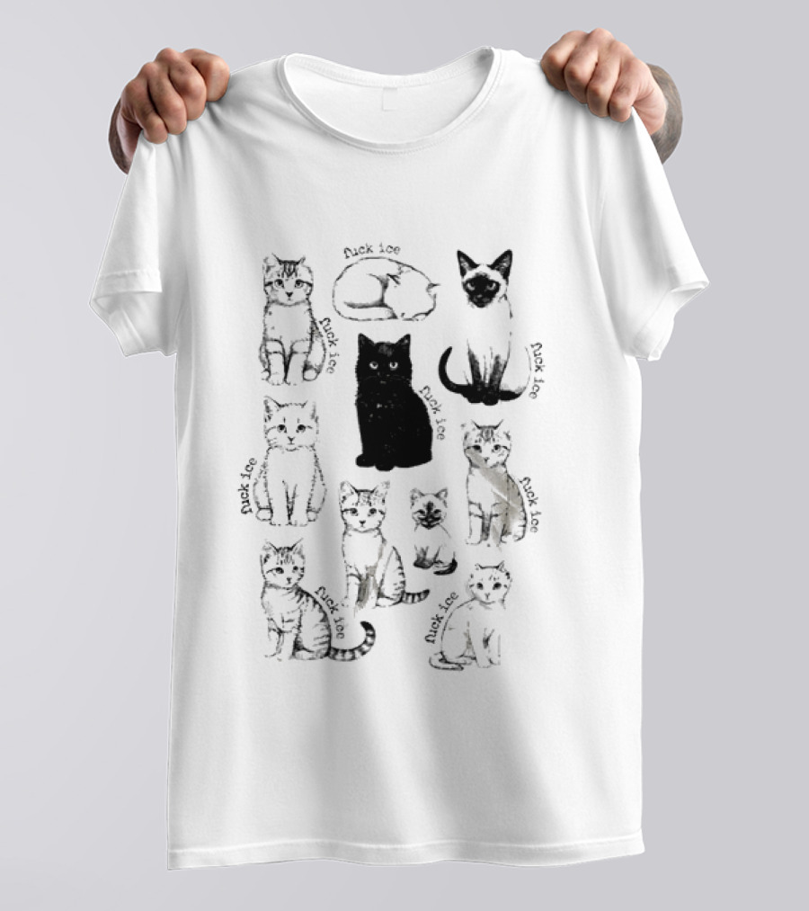 Fuck ICE Cat Funny Text Repeated T-Shirt