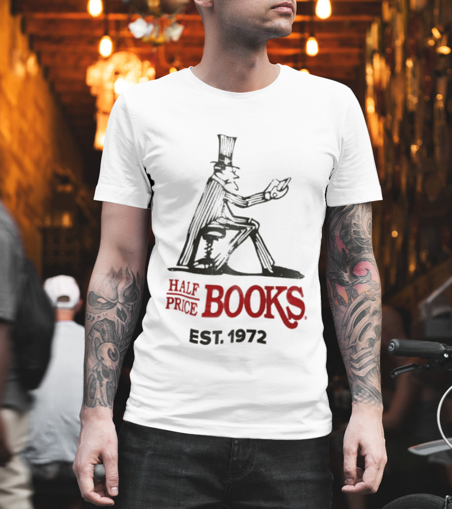 Half Price Books Est 1972 Vintage Gentleman Reading T-Shirt