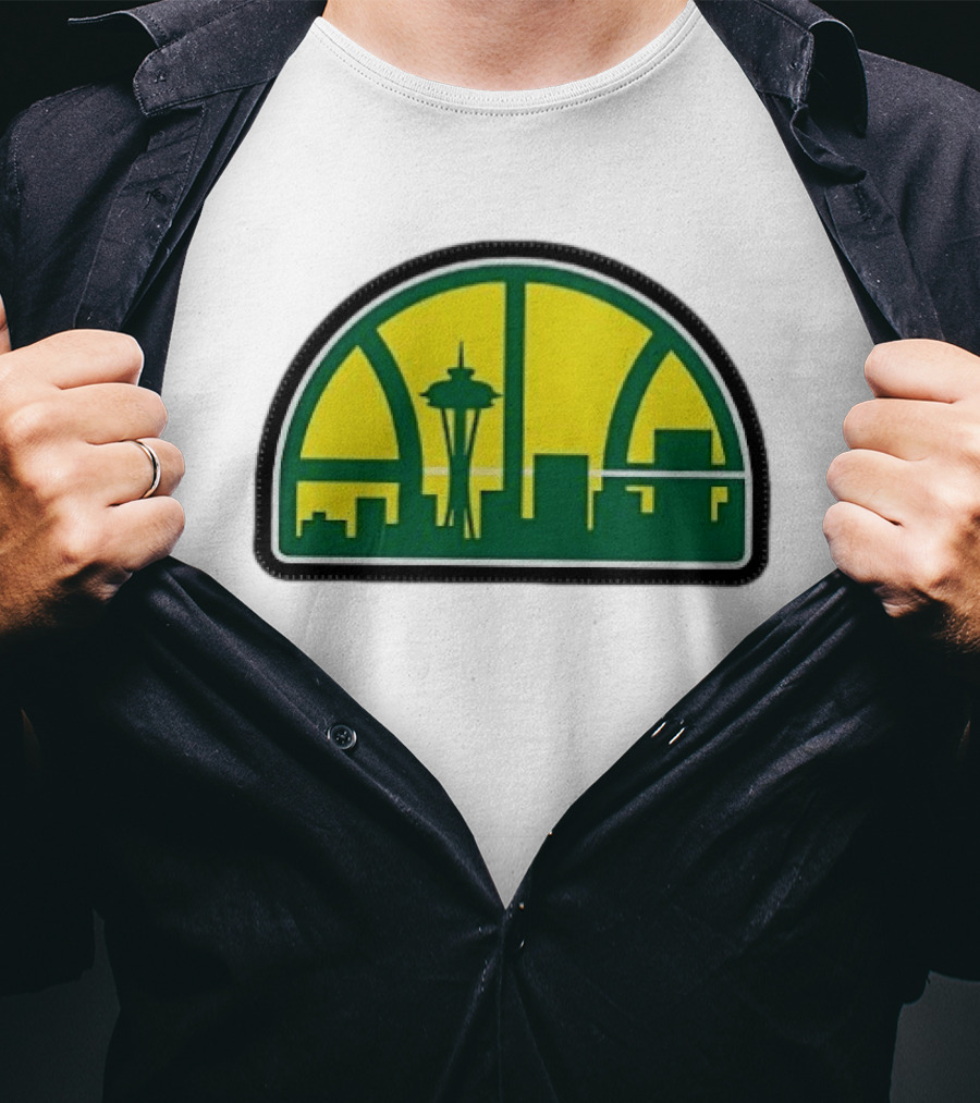 NBA Seattle Skyline Space Needle Hardwood Basketball T-Shirt