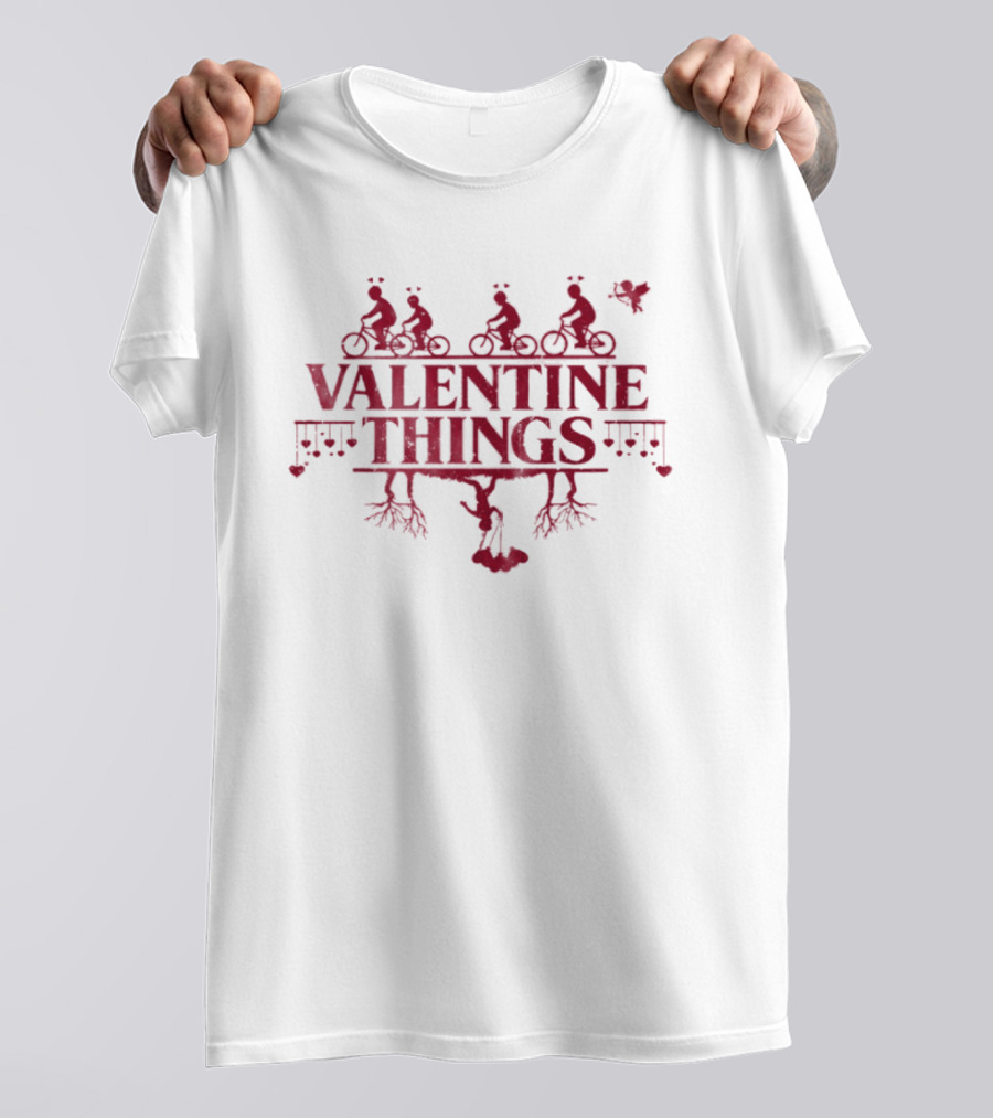 Valentine Things Stranger Things Biking Adventure Valentine's Day Shadow Monster T-Shirt