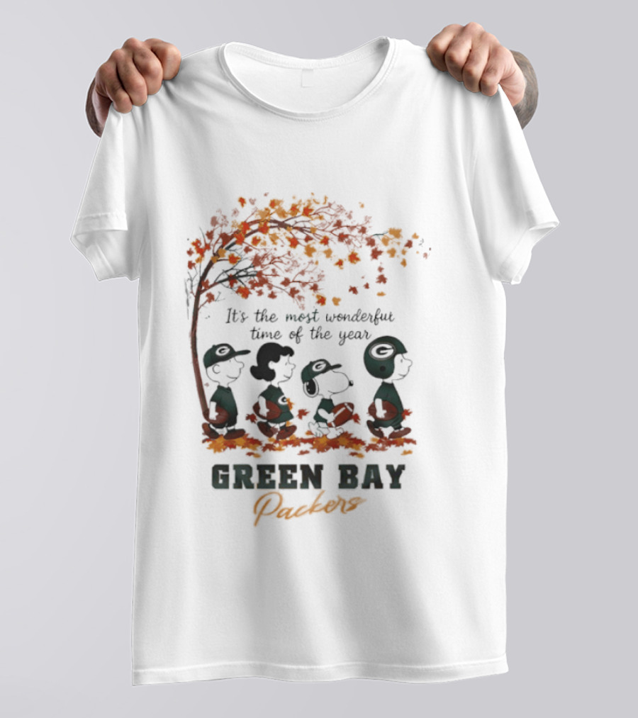 Green Bay Packers Snoopy Peanuts Fall Autumn Football It's The Most Wonderful Time Of The Year T-Shirt