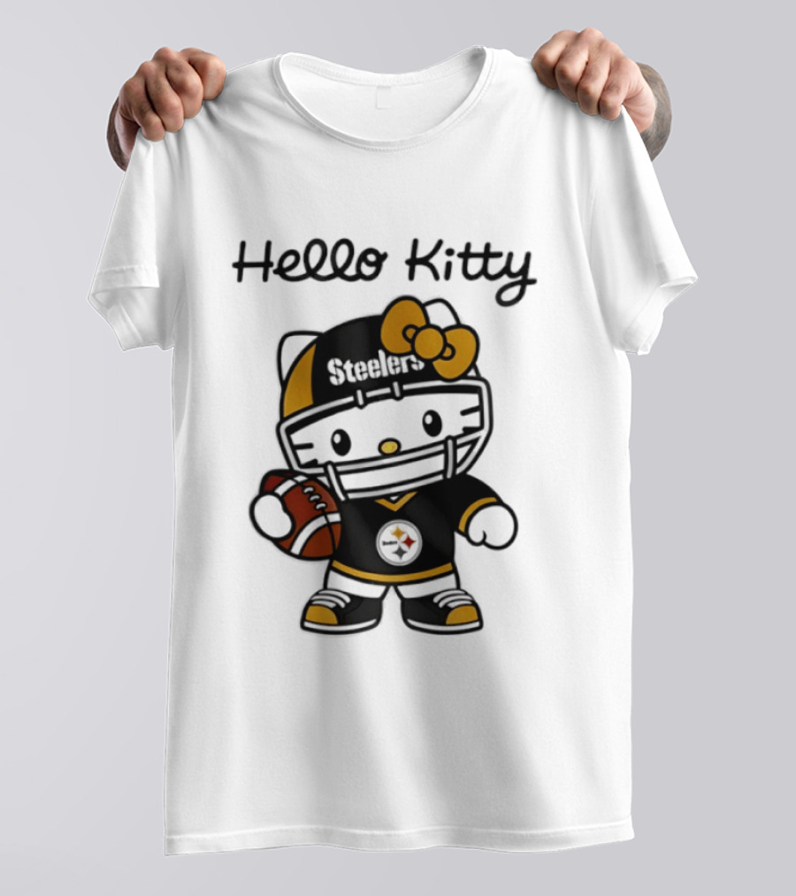 Hello Kitty Steelers Football Helmet Bow Fan T-Shirt